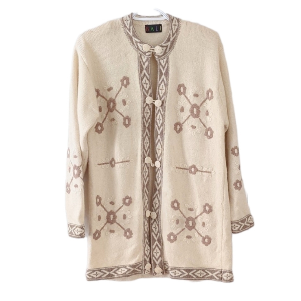 Vintage beige angora lamb wool long cardigan tan size Small oversized A1
